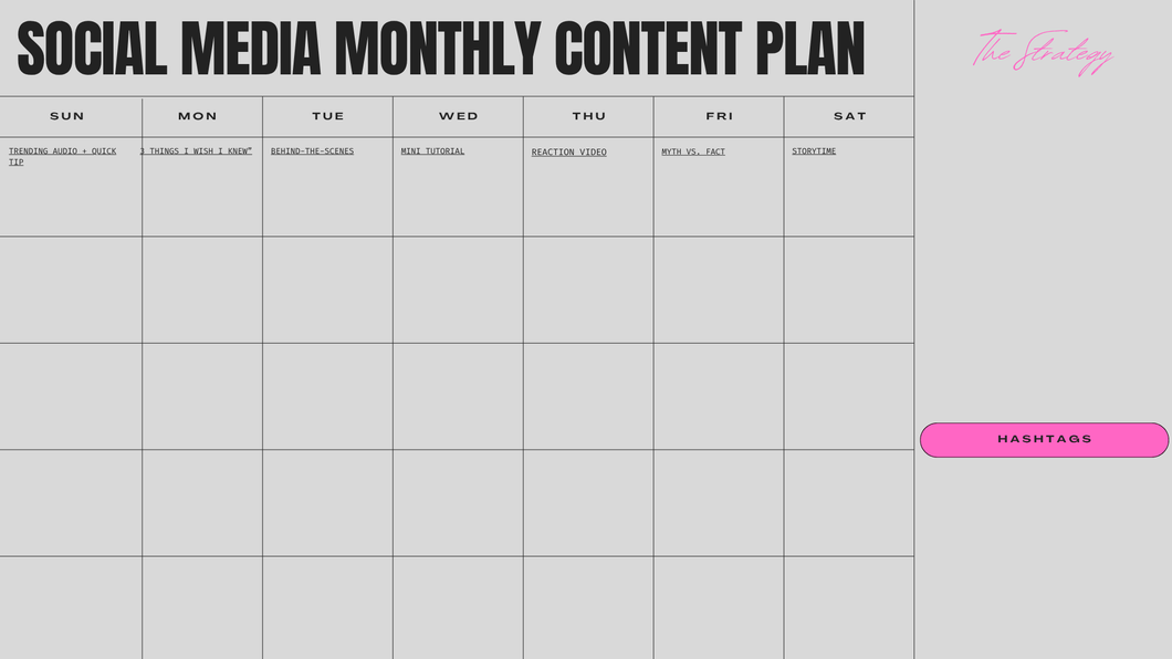 Social Media Monthly Content Calendar